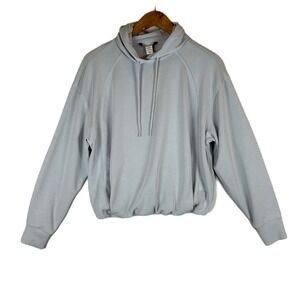 Athleta‎ Light Blue Gray Seasoft Bubble Hem Hoodie Cropped Athleisure XS